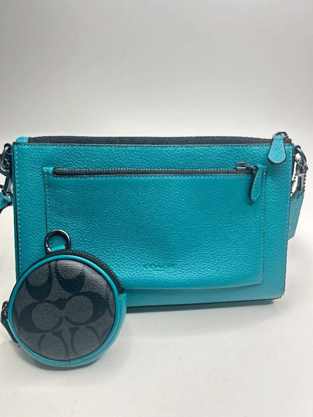 COACH Holden Crossbody In Turquoise & Black Leather w/Detachable Coin Purse